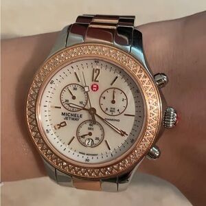Michele Jetway Women's Rose Gold and Silver Watch